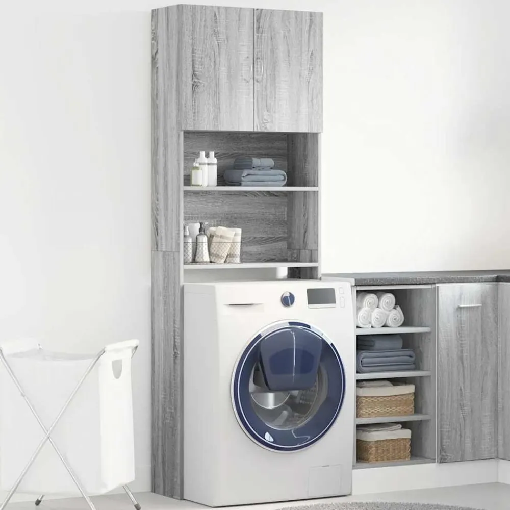 vidaXL Armario de lavadora madera ingeniería 64x24x190 cm Gris sonoma New