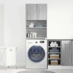 vidaXL Armario de lavadora madera ingeniería 64x24x190 cm Gris sonoma New