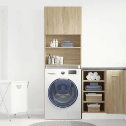 vidaXL Accesorios Para Electrodomésticos-Armario de lavadora madera ingeniería 64x24x190 cm