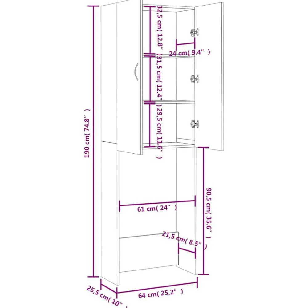 vidaXL Accesorios Para Electrodomésticos-Armario de lavadora 64x25,5x190 cm