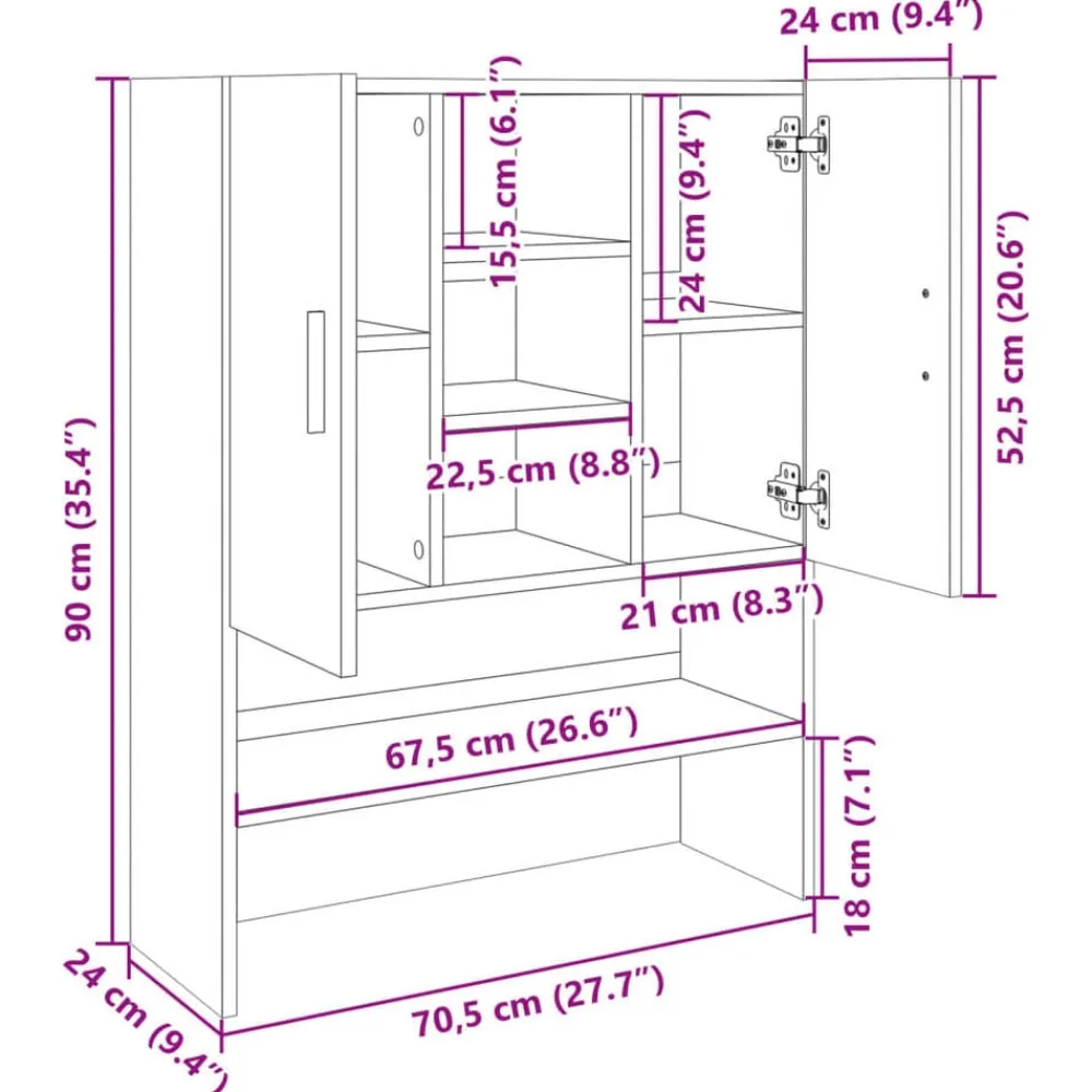 vidaXL Armario de lavadora 70,5x24x90 cm Roble Sonoma Best