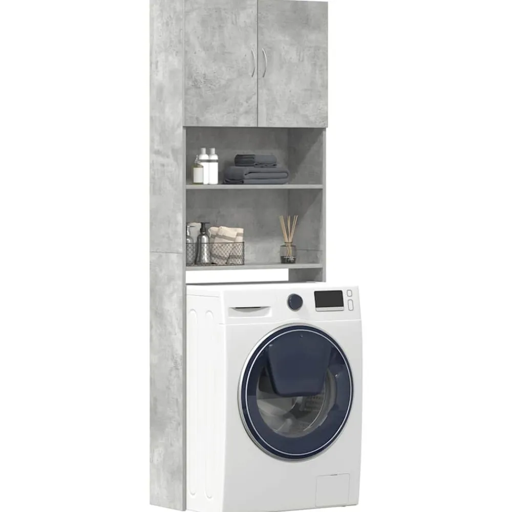 vidaXL Armario de lavadora madera ingeniería gris hormigón 64x24x190cm Gris hormigón Sale