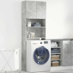 vidaXL Armario de lavadora madera ingeniería gris hormigón 64x24x190cm Gris hormigón Sale