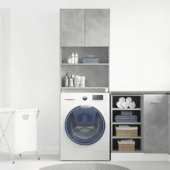 vidaXL Armario de lavadora madera ingeniería gris hormigón 64x24x190cm Gris hormigón Sale