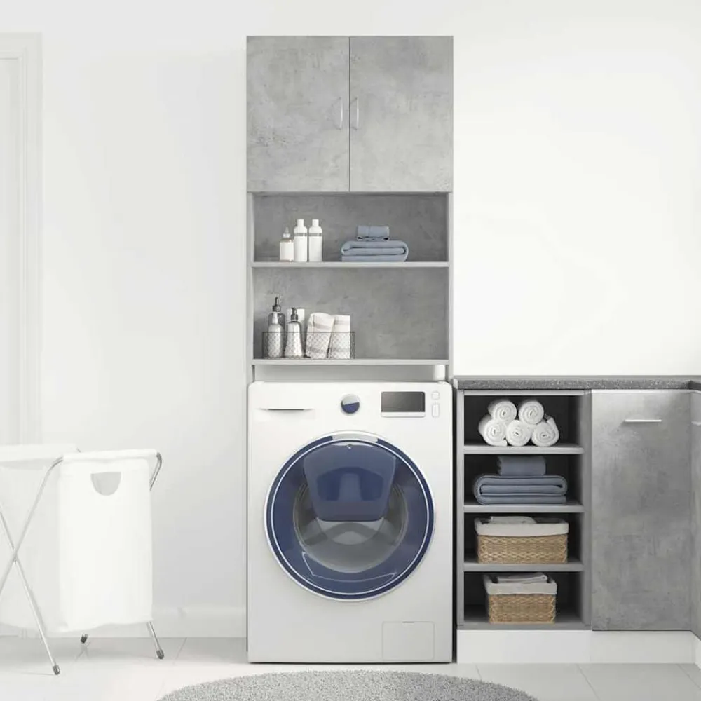 vidaXL Armario de lavadora madera ingeniería gris hormigón 64x24x190cm Gris hormigón Sale