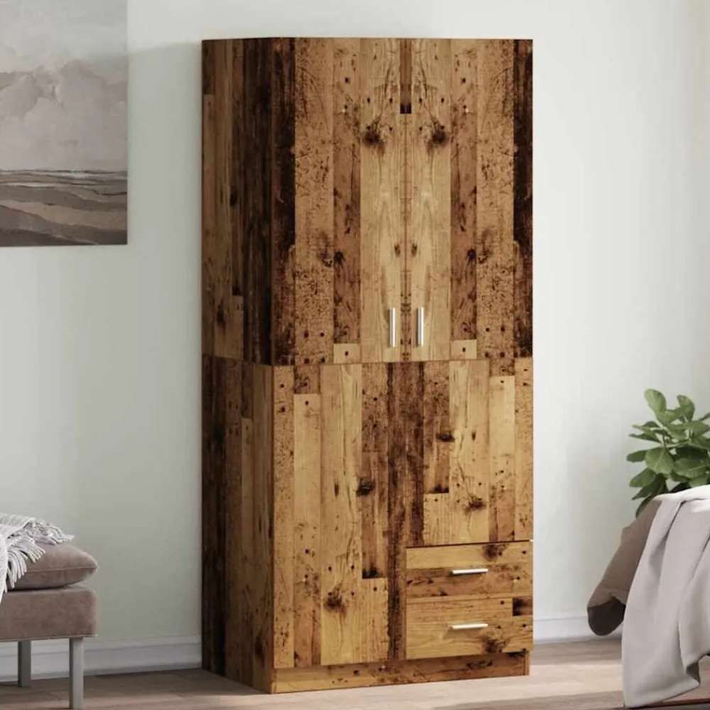 vidaXL Armarios Y Almacenamiento-Armario de madera de ingeniería madera envejecida 80x52x180 cm
