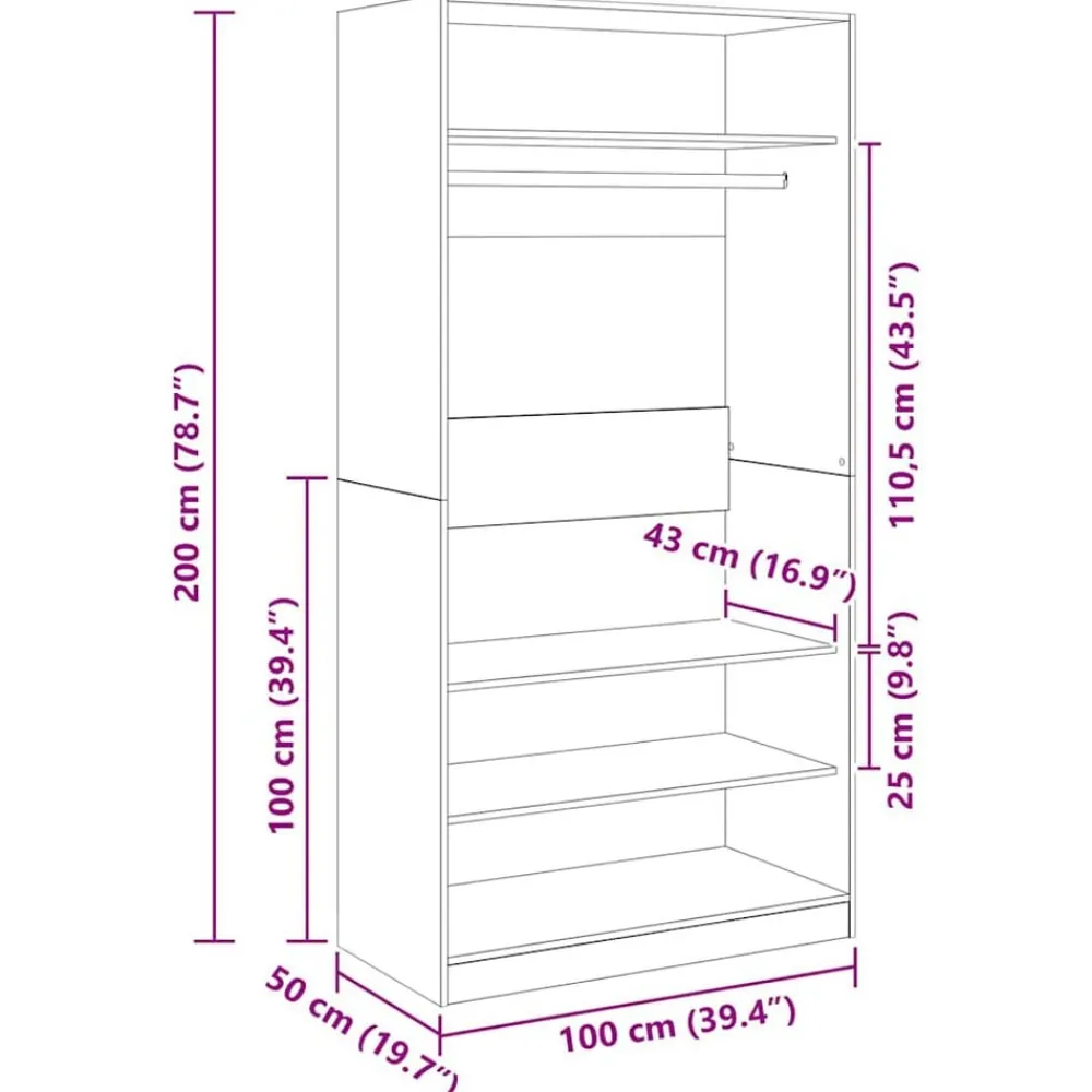 vidaXL Armario de madera contrachapada 100x50x200 cm Blanco Clearance