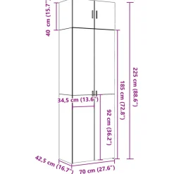 vidaXL Armario de madera de ingeniería gris hormigón 70x42,5x225 cm Gris hormig&oacute;n Hot