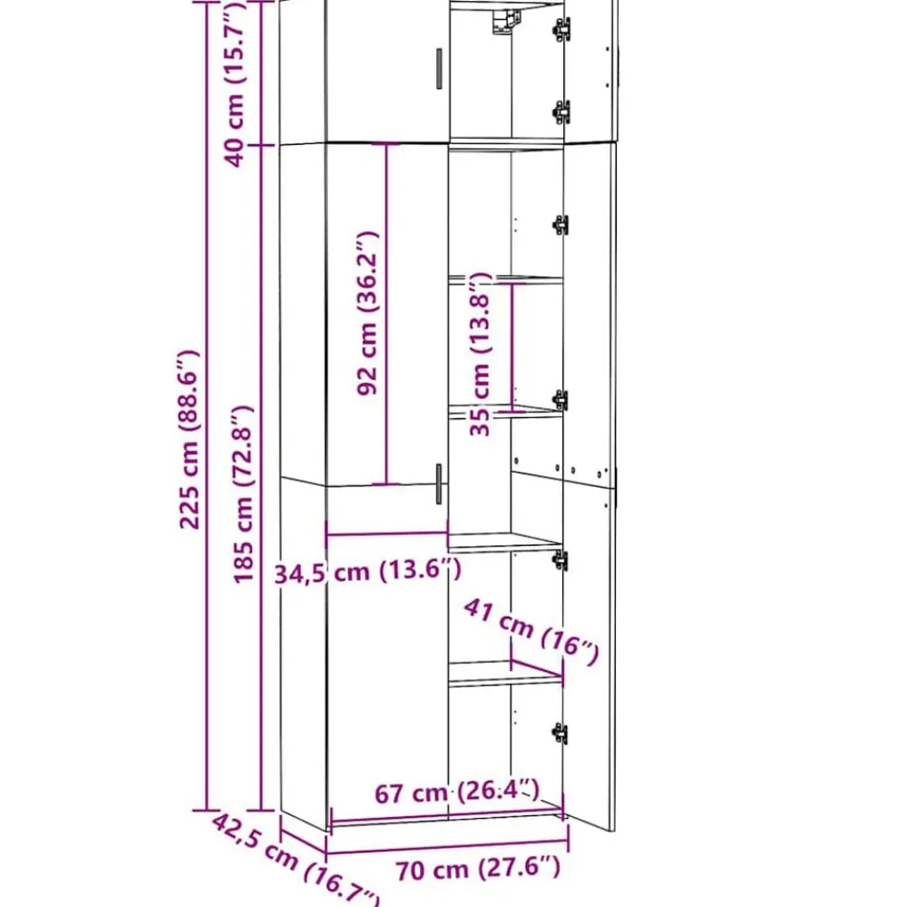 vidaXL Armarios Y Almacenamiento-Armario de madera de ingeniería gris hormigón 70x42,5x225 cm