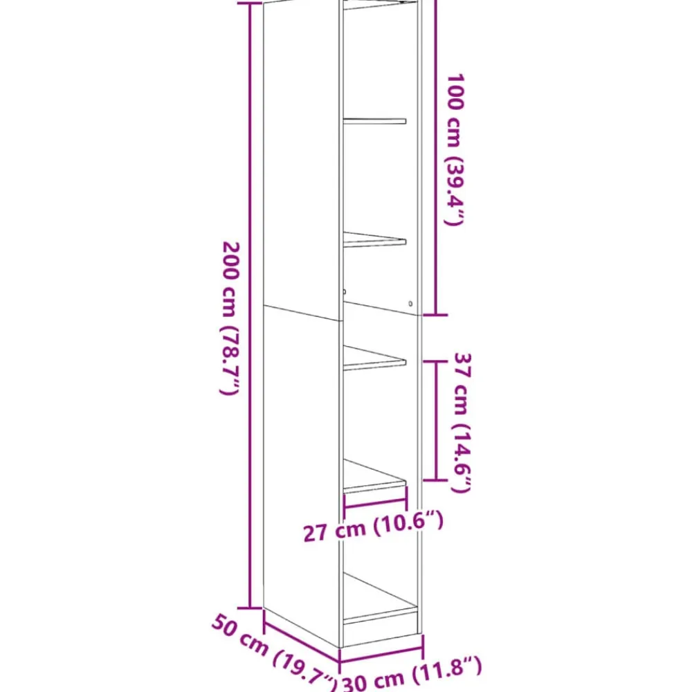 vidaXL Armarios Y Almacenamiento-Armario de madera de ingeniería gris hormigón 30x50x200 cm