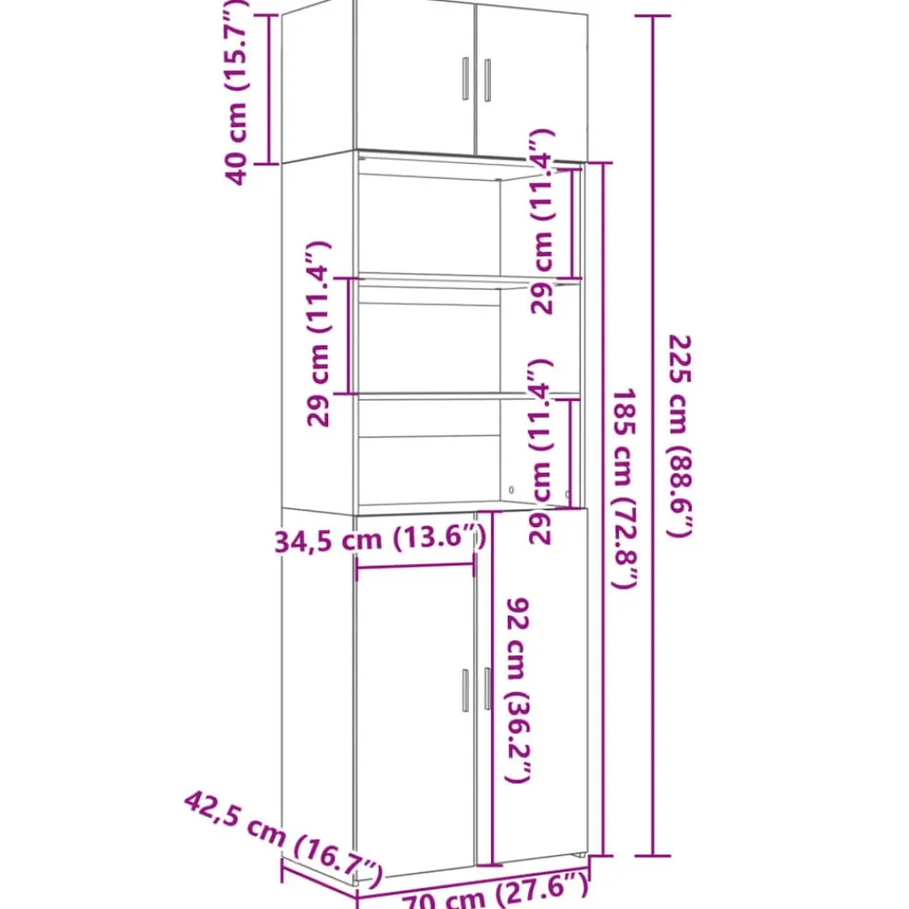 vidaXL Armarios Y Almacenamiento-Armario de madera de ingeniería gris hormigón 70x42,5x225 cm