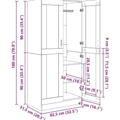 vidaXL Armario de madera contrachapada 82,5x51,5x180 cm Gris sonoma Hot