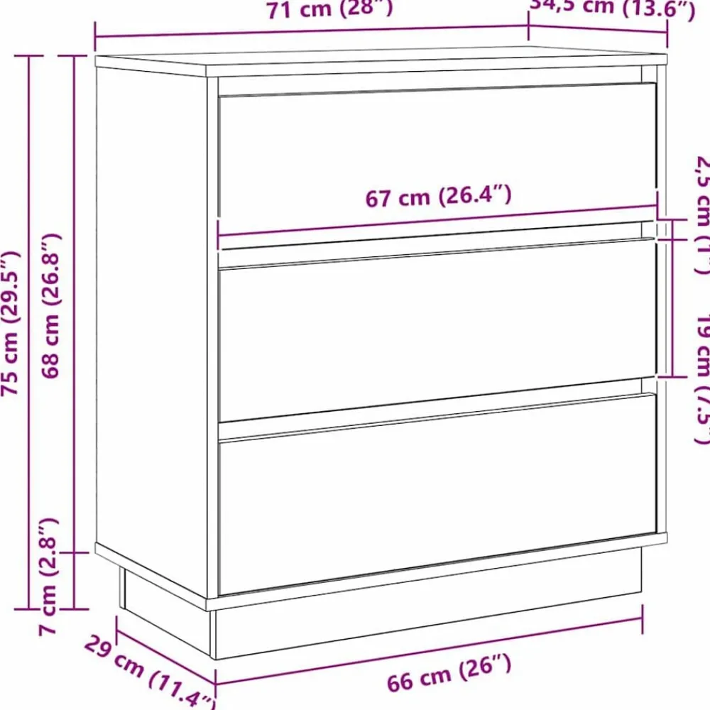 vidaXL Armario de Noche con cajón 71 x 34,5 x 75 cm Roble Sonoma Outlet