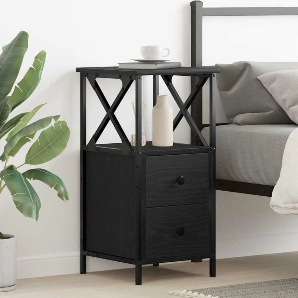 vidaXL Armario de Noche con cajón 34 x 35,5 x 70 cm Roble negro Clearance