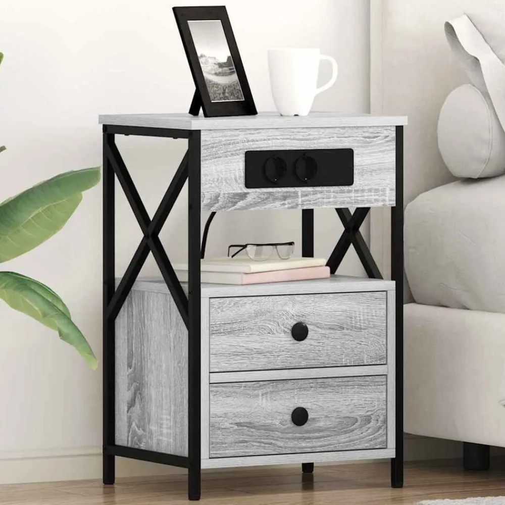 vidaXL Armario de Noche con cajón 40 x 31 x 60 cm Gris sonoma Discount
