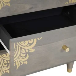 vidaXL Armario de Noche 50 x 33 x 62 cm Madera de mango maciza Gris Sale