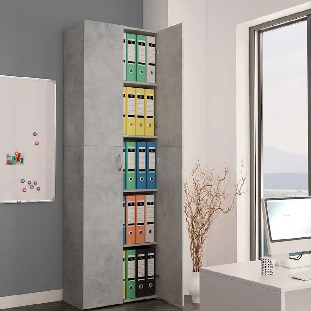 vidaXL Armario de oficina de contrachapado gris hormigón 60x32x190 cm Gris hormigón Online