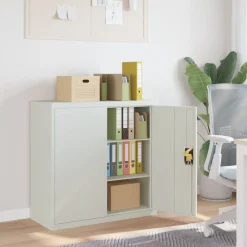 vidaXL Armario de oficina 2 puertas 90 cm acero gris Gris claro Sale
