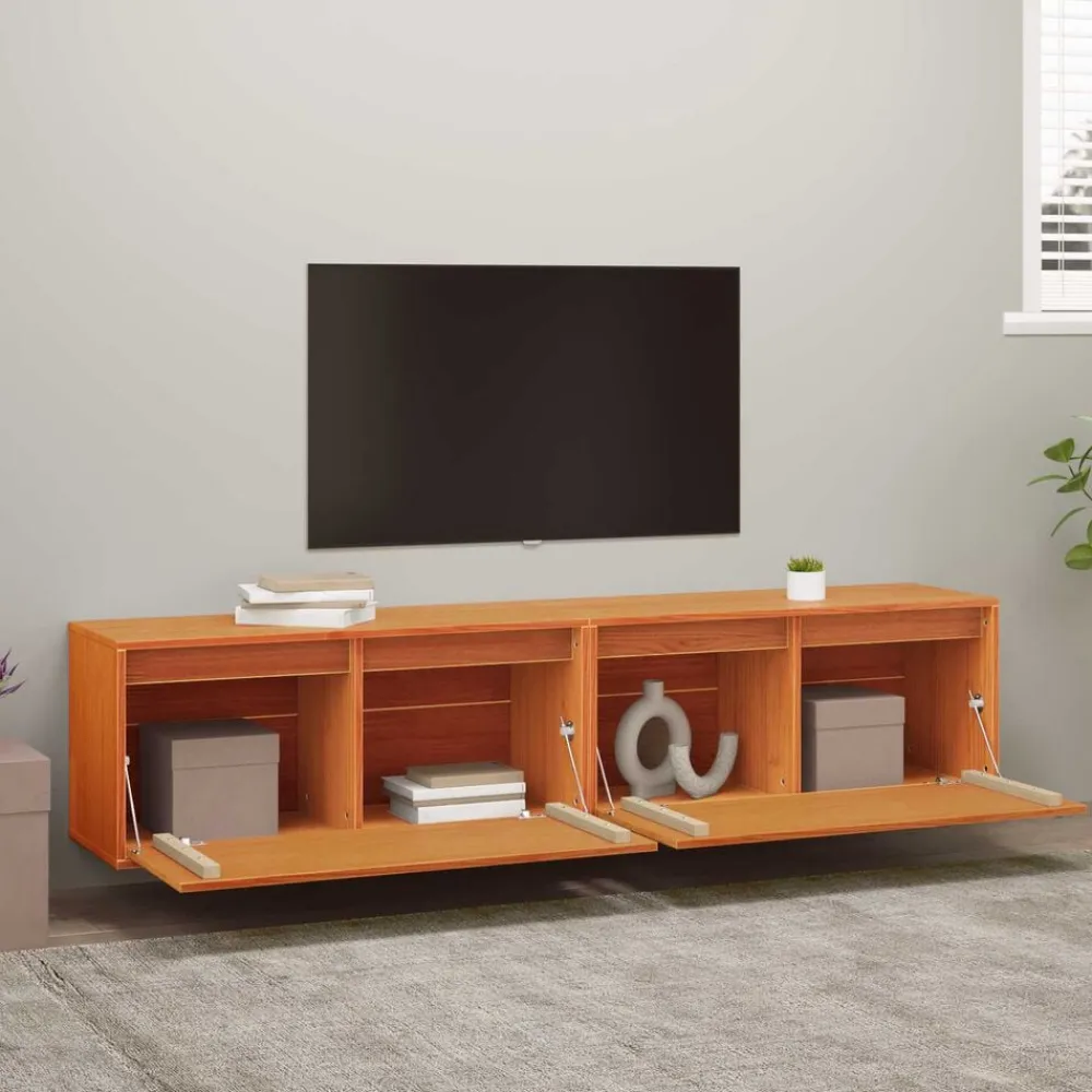 vidaXL Armario de Pared con estante 2 pcs Marrón cera 80 x 30 x 35 cm Marrón cera Outlet