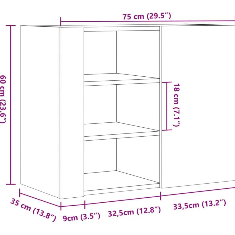vidaXL Armario de pared madera de ingeniería 75x35x60 cm Roble ahumado Outlet