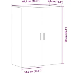 vidaXL Armarios Y Almacenamiento-Armario de pared madera ingeniería marrón roble 69,5x34x90 cm