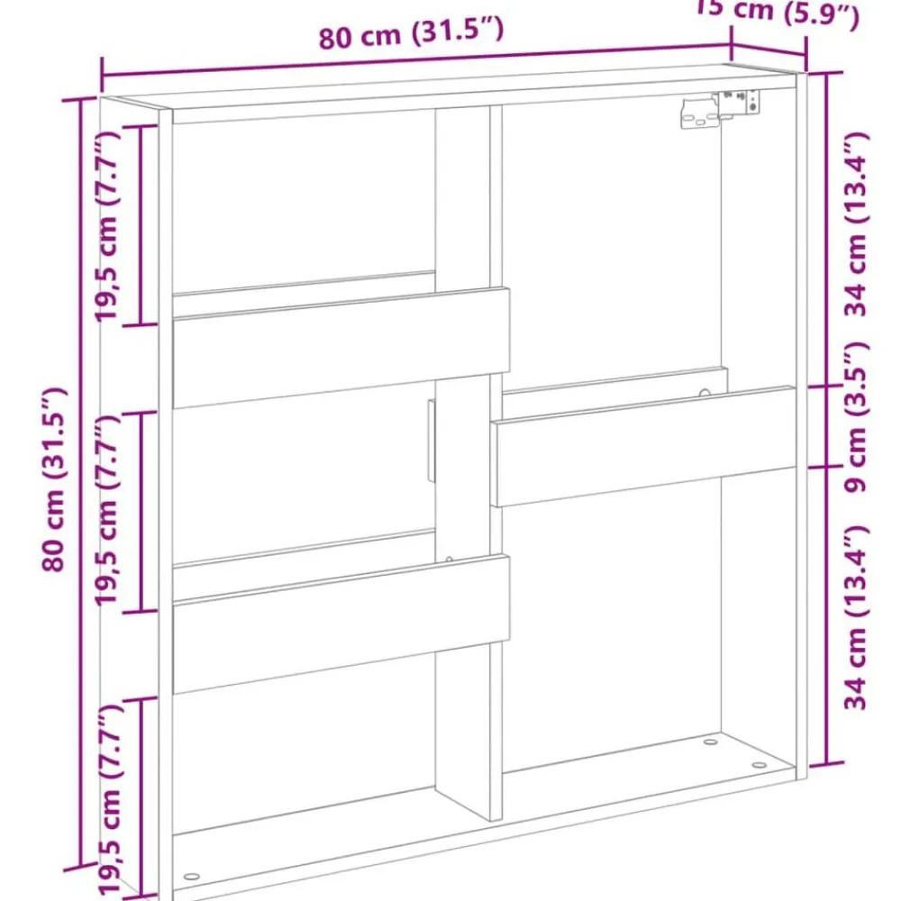 vidaXL Armario de pared madera de ingeniería 80x15x80 cm Roble Sonoma New