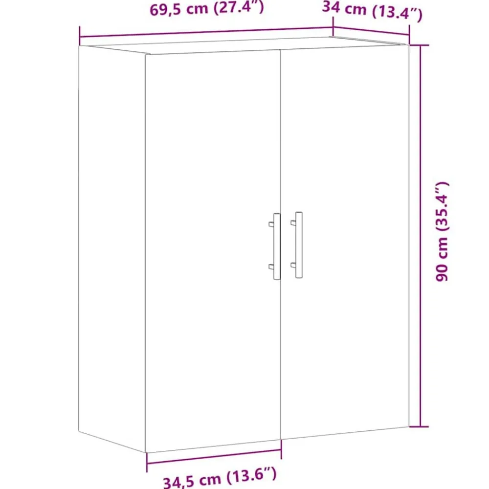 vidaXL Armarios Y Almacenamiento-Armario de pared madera de ingeniería envejecida 69,5x34x90 cm
