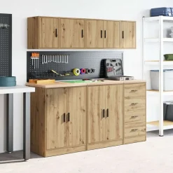 vidaXL Almacenamiento Industrial-Armario de pared para garaje madera ingeniería artesanal roble