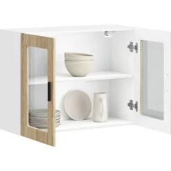 vidaXL Armarios Y Almacenamiento-Armario de pared para cocina puerta cristal Porto roble sonoma
