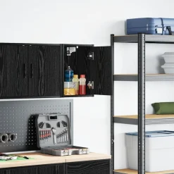 vidaXL Almacenamiento Industrial-Armario de pared para garaje madera de ingeniería negra
