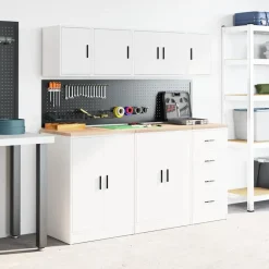 vidaXL Armario de pared para garaje madera de ingeniería Blanco Best