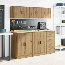 vidaXL Almacenamiento Industrial-Armario de pared para garaje madera ingeniería artesanal roble