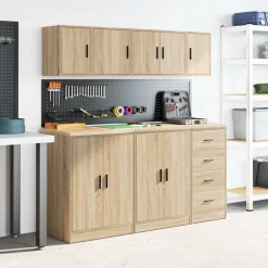 vidaXL Almacenamiento Industrial-Armario de pared para garaje madera de ingeniería