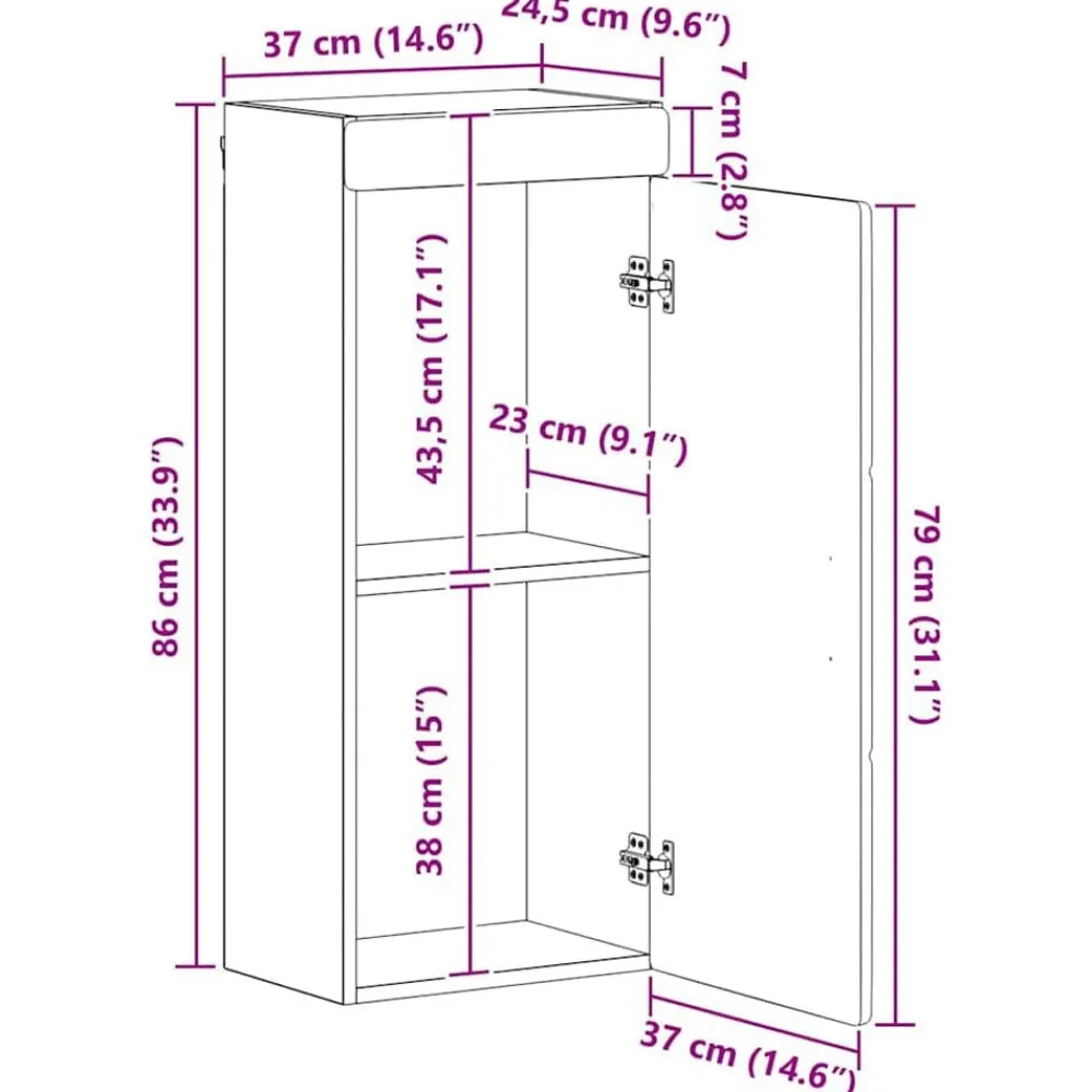 vidaXL Armarios Y Almacenamiento-Armario de pared para baño TULUM 37 x 24,5 x 86 cm