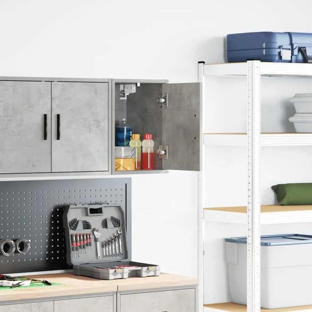 vidaXL Almacenamiento Industrial-Armario de pared para garaje madera de ingeniería gris hormigón