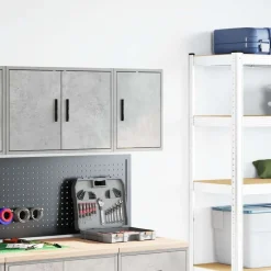 vidaXL Almacenamiento Industrial-Armario de pared para garaje madera de ingeniería gris hormigón