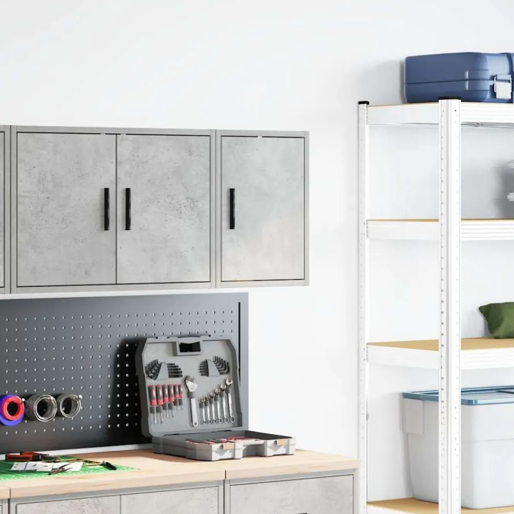 vidaXL Almacenamiento Industrial-Armario de pared para garaje madera de ingeniería gris hormigón