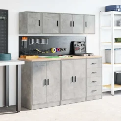 vidaXL Almacenamiento Industrial-Armario de pared para garaje madera de ingeniería gris hormigón