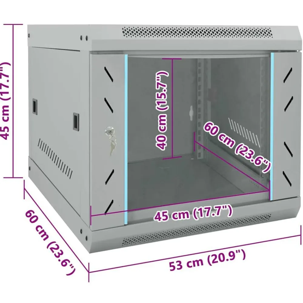 vidaXL Electrónica-Armario de red con almacenamiento 53 x 60 x 45 cm Acero