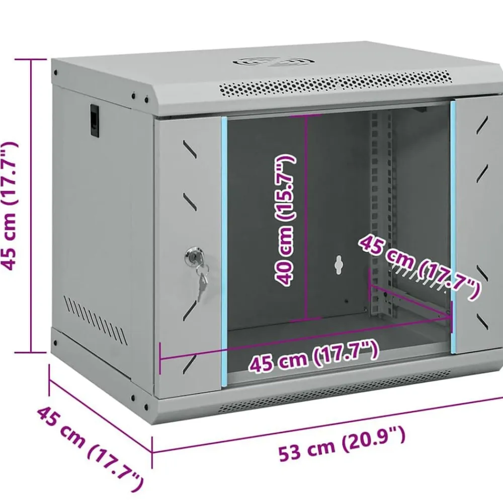 vidaXL Electrónica-Armario de red con almacenamiento 53 x 45 x 45 cm Acero