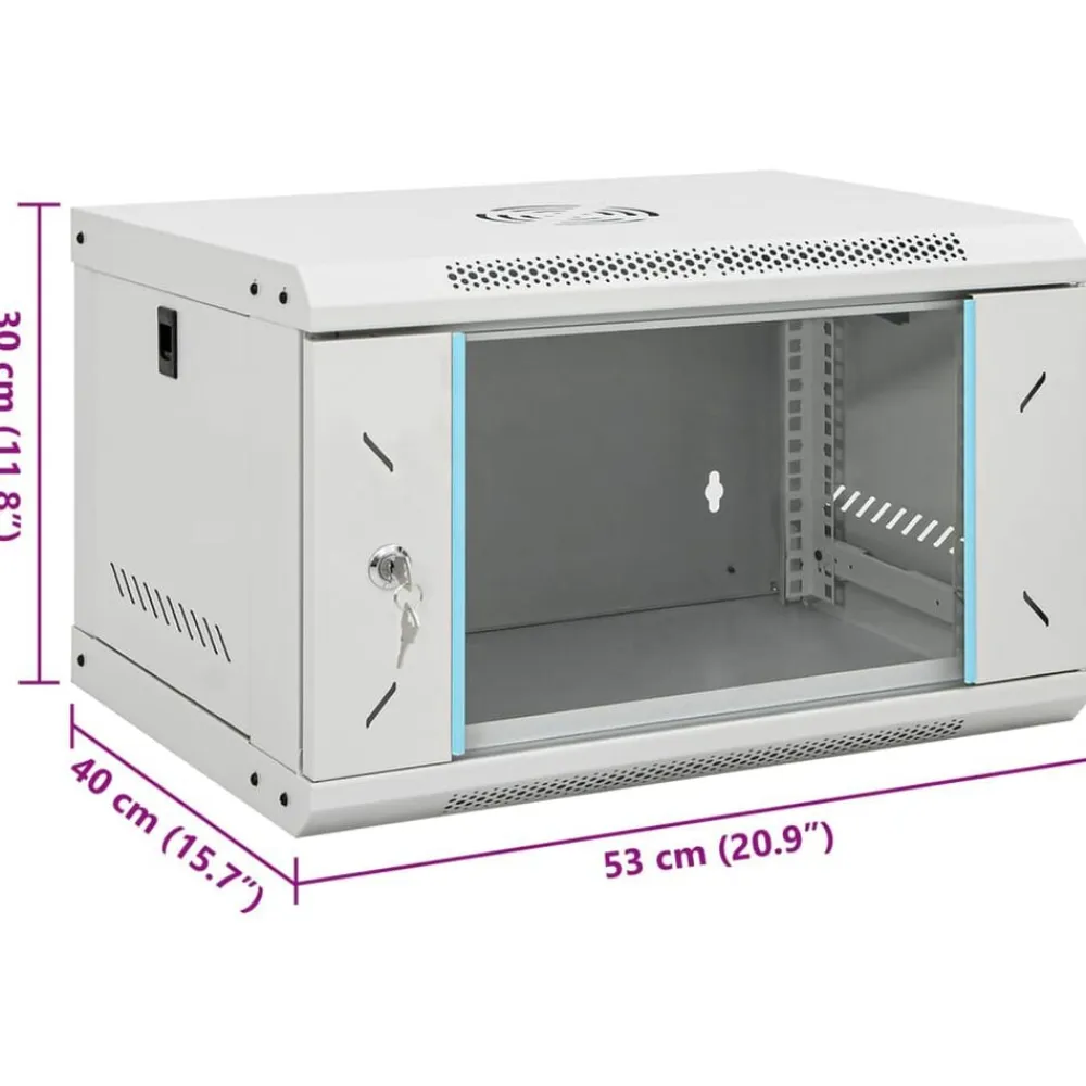 vidaXL Electrónica-Armario de red de pared 6U de 19" IP20, 53 x 40 x 30 cm