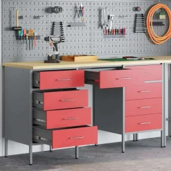vidaXL Accesorios De Bricolaje-Armario de trabajo 3 pcs Madera Ingenierizada y Acero
