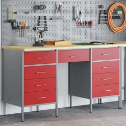 vidaXL Accesorios De Bricolaje-Armario de trabajo 3 pcs Madera Ingenierizada y Acero