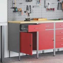 vidaXL Accesorios De Bricolaje-Armario de trabajo con cajón 2 pcs y Gris 100 x 55 x 85 cm