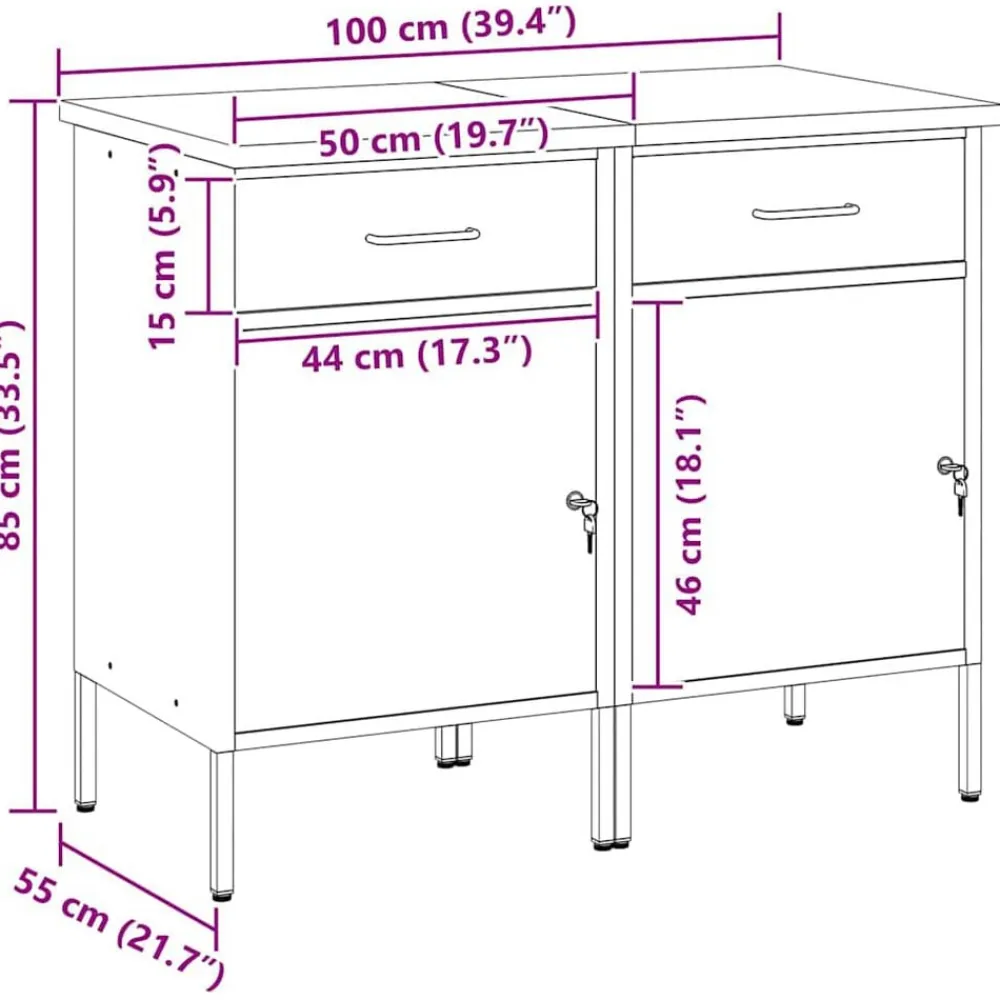 vidaXL Accesorios De Bricolaje-Armario de trabajo con cajón 2 pcs y Gris 100 x 55 x 85 cm