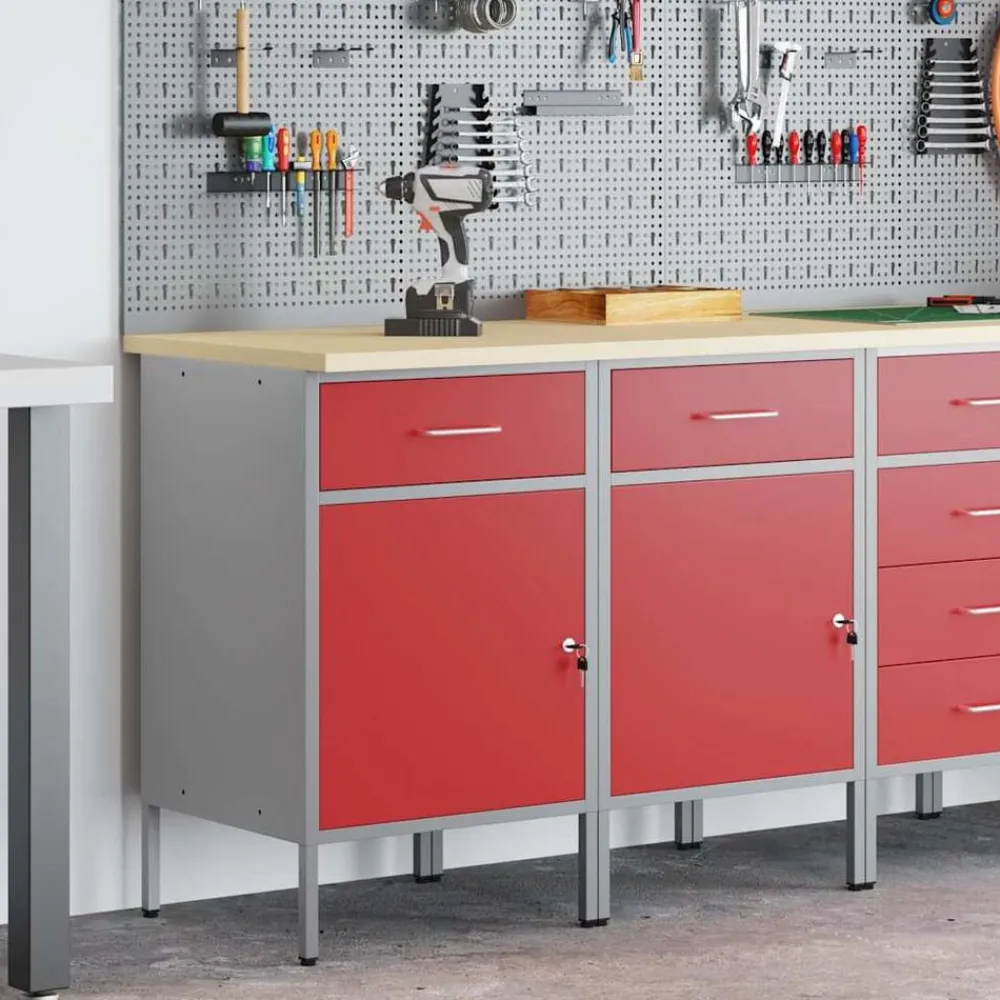 vidaXL Accesorios De Bricolaje-Armario de trabajo con cajón 2 pcs y Gris 100 x 55 x 85 cm