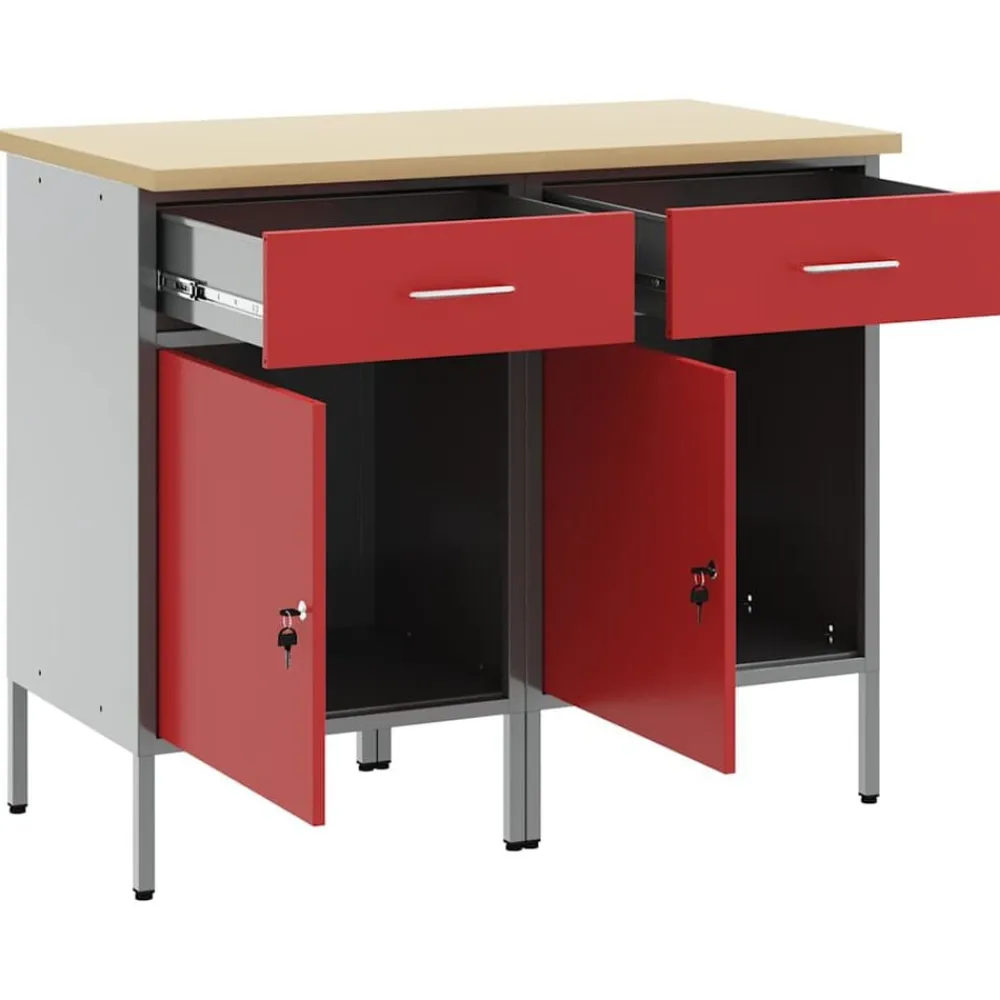 vidaXL Accesorios De Bricolaje-Armario de trabajo con cajón 2 pcs y Gris 100 x 55 x 85 cm