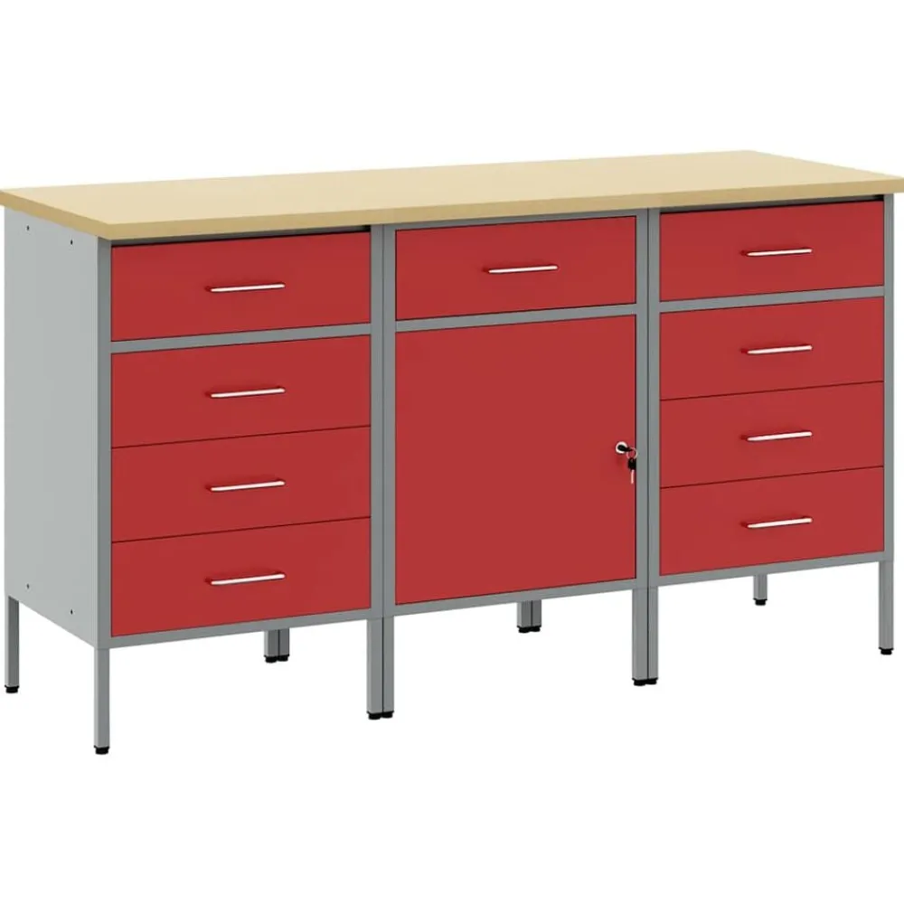 vidaXL Armario de trabajo con cajón 3 pcs y Gris 150 x 55 x 85 cm Rojo Clearance