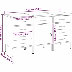 vidaXL Armario de trabajo con cajón 3 pcs y Gris 150 x 55 x 85 cm Rojo Clearance