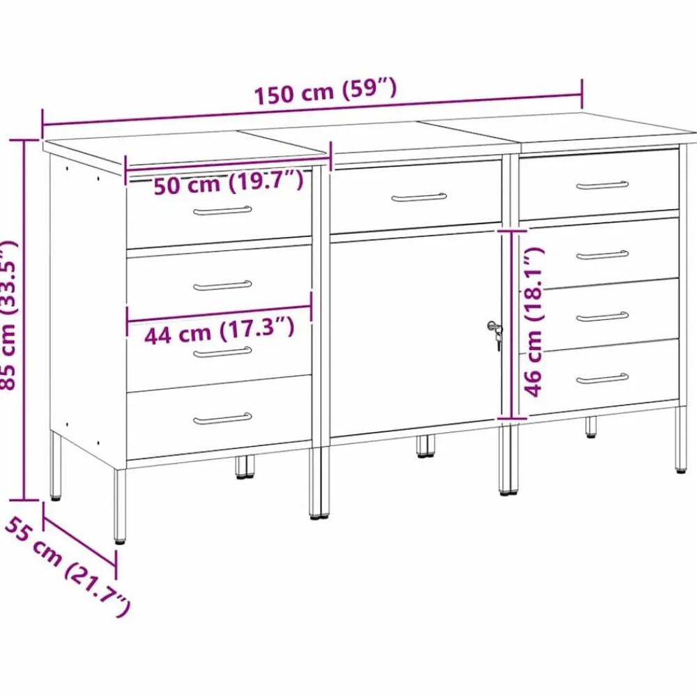 vidaXL Armario de trabajo con cajón 3 pcs y Gris 150 x 55 x 85 cm Rojo Clearance